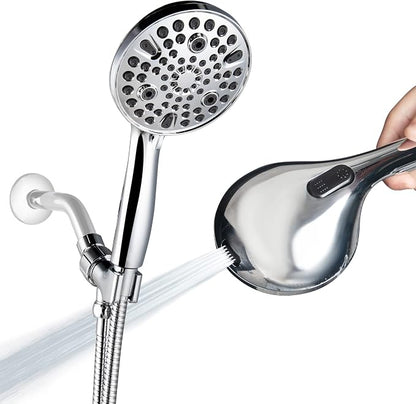 Shower Head with Handheld,High Pressure 10 Spray Modes Showerhead,Chrome | 4.7”Detachable Showerhead Set with 5ft Hose, Adjustable Bracket and Built-in Power Wash to Clean Tub, Tile & Pets - Chrome