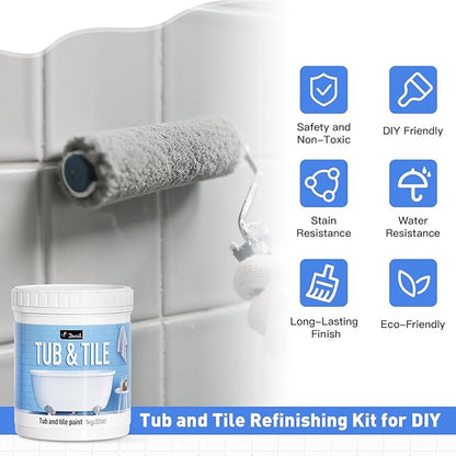 DWIL Tile Paint, Tub and Tile Refinishing Kit with Tools, Bathtub Paint, Water Based &Low Odor, Easy to Use for Bathroom Kitchen,Semi-Gloss Light Grey