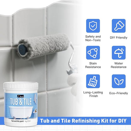 DWIL Tub and Tile Refinishing Kit, Water Based Tile Paint, Quick-Dry Tub Paint Low Odor for Bathroom, Kitchen, Toilets, Semi-Gloss Light Gray, 50-55sq.ft, 33oz