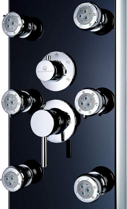 Blue Ocean 52" Aluminum SPA392B Shower Panel Tower System with Rainfall Shower Head and 8 Adjustable Massage Jets (Matte Black)