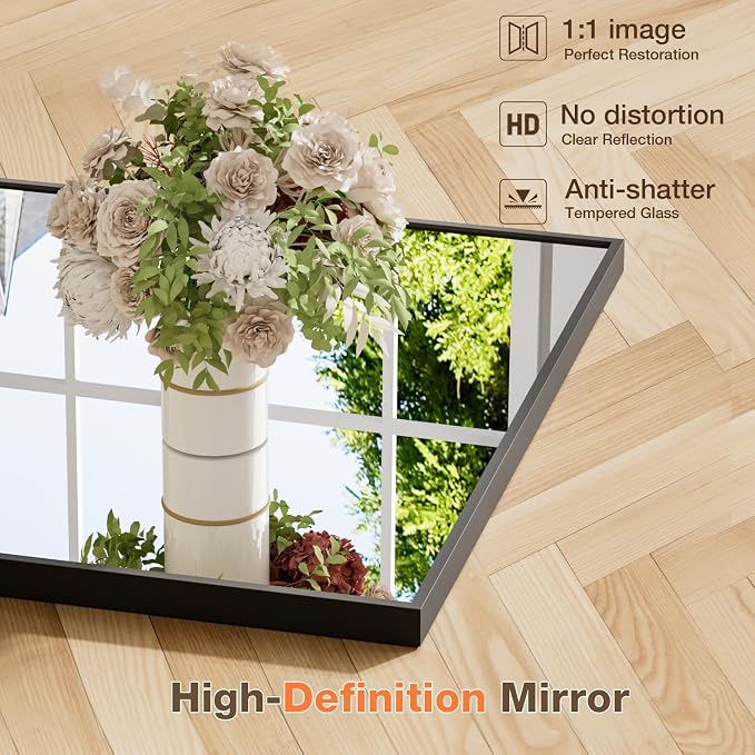 MZON 30" x 36" Matte Black Bathroom Vanity Mirror, Mirror for Over Sink | Aluminum Alloy Frame, Clear Reflection, Rust-Resistant, Vertical or Horizontal, Wall Mount, Bedroom and Entryway
