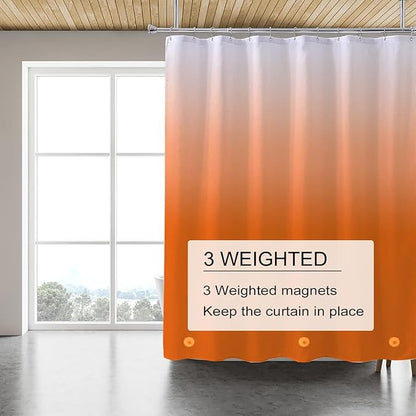Orange Shower Curtain Liner, 4G PEVA Shower Liner, Plastic Peva Waterproof Shower Curtains, 72x72 inch with Grommet Holes 3 Magnetic Weights