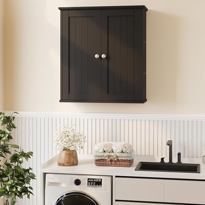 Bathroom Wall Cabinet, Bathroom Cabinet Wall Mount, Over Toilet Space Saver Storage Cabinet, Wood Medicine Cabinets, Black