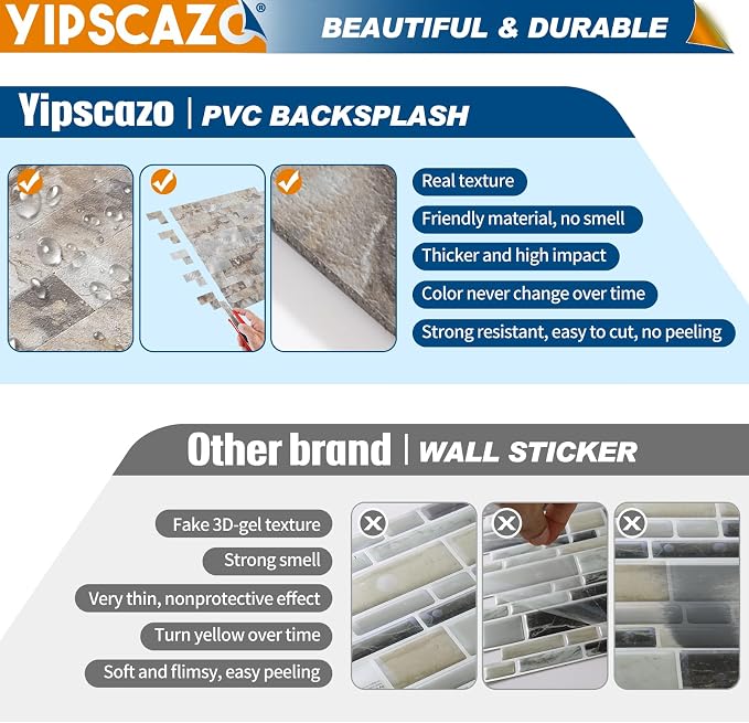 1 - Sheet Peel and Stick Backsplash Wall Tile, PVC Kitchen Backsplash, Stick on Tiles for Backsplash Kitchen (12'' X 12'', Beige Rocks)