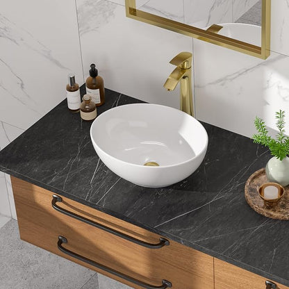 Vessel Sink, 16"W x 13"D inch Oval Bathroom Sink Above Counter White Ceramic Porcelain Vanity Bowl Countertop Art Basin