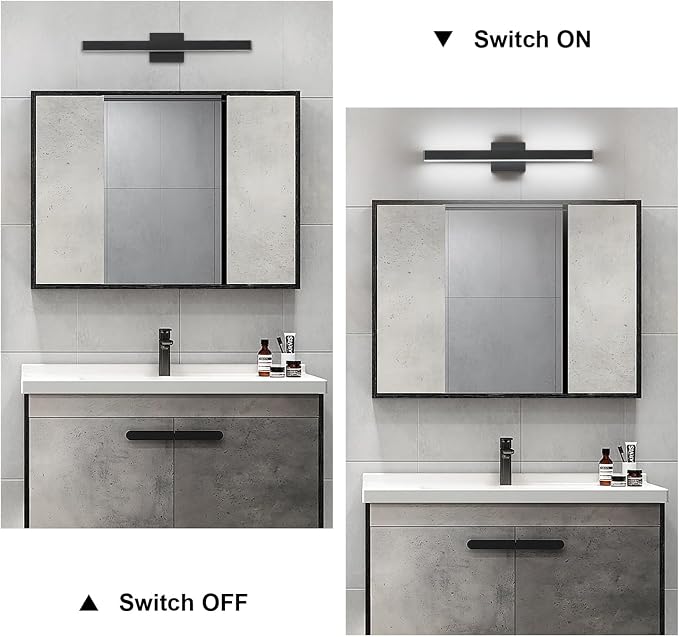 LED Modern Bathroom Vanity Light Fixtures (24-Inch, Cool White 6000K), Modern Acrylic Bathroom Wall Lighting Fixtures for Bathroom Over Mirror, Matte Black