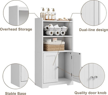 ChooChoo Small Bathroom Storage Cabinet, Narrow Toilet Paper Cabinet with 2 Door and Shelves, Freestanding Bathroom Floor Cabinet and Organizers for Small Spaces, 7.8" D * 15.7" W * 30.7" H, White