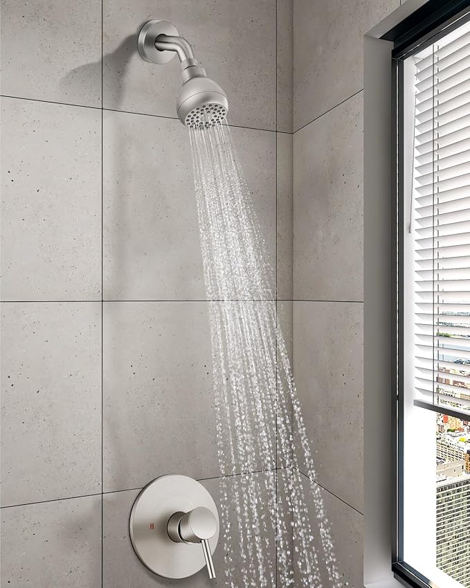 Shower Faucet with Valve, Shower Valve Kit and Head, Single Handle Shower Faucet Set with Rough-In Valve, Shower Trim Kit, Brushed Nickel