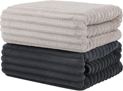 Luxury 2-Piece Quick-Dry Bath Towel Set 27.5X 55 Inches – Ultra Soft Microfiber for Bathroom, Bar, Pool, Gym & Travel – Elegant Twill Design