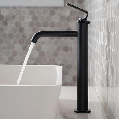 KRAUS Ramus Single Handle Vessel Sink Bathroom Faucet with Pop-Up Drain in Matte Black, KVF-1220MB-2PK