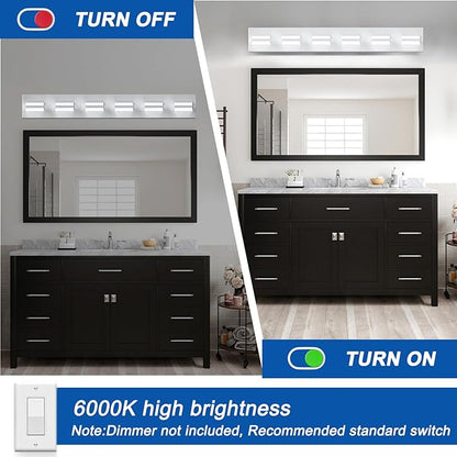 IZORRO LED Modern Bathroom Lights Fixtures(7-Light,Dimmable),Matte White Acrylic Wall Lighting,Vanity Lights for Bathroom Over Mirror - 6000k 40In （No Assembly Required）