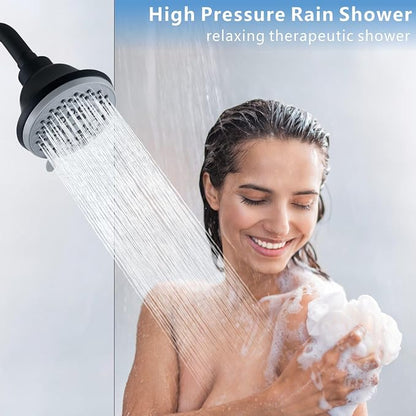 High Pressure Shower Head - 5 Spray Modes Powerful Pressure Boosting Showerhead For Bathroom - Perfect Universal Replacement for Rain Shower Heads(Matte Black)