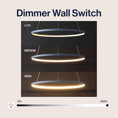 JONATHAN Y 23.75" Blue Modern Integrated LED Pendant Light, Dimmable Round Hoop Chandelier for Kitchen Island, Dining Room, Adjustable Height Metal Hanging Light (JYL7203D)