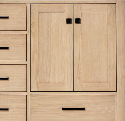 ARIEL Cambridge 60-inch Bathroom Vanity with Sink,Solid Wood, 1.5-inch Carrara White Quartz Countertop, Double Rectangular Porcelain Sink, 4 Soft Closing Doors, 6 Dovetail Drawers, White Oak