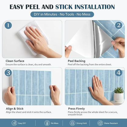 JOLOV 10 Pack Peel and Stick Backsplash Tiles, Waterproof 3D Stickers | Thicker self-adhesive 3D tile stickers for kitchen and bathroom walls; removable, waterproof and easy to install.