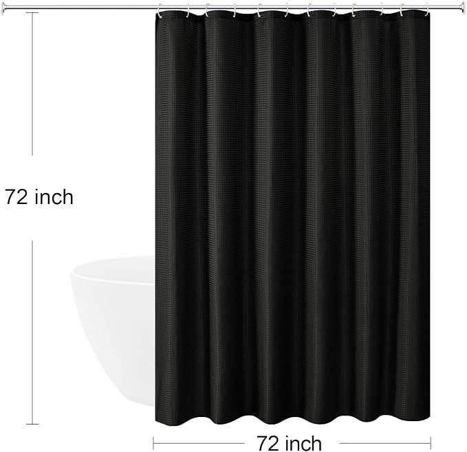 230GSM Black Shower Curtain, 72 X 72 | 230GSM Fabric Shower Curtain for Bathroom - Soft Cloth & Hotel Spa Luxury, Water Repellent, Machine Washable
