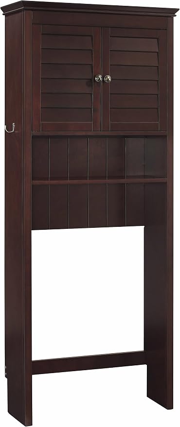 Crosley Furniture Lydia Over The Toilet Storage Cabinet and Bathroom Organizer with Hooks and Shelves, Espresso