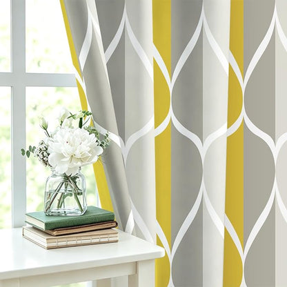Gelbchu Geometric Shower Curtain for Bathroom, Gray Yellow, 72x72 Inch | with Hooks, Premium Polyester, Quick Dry, Water Repellent, Machine Washable, Rustproof Grommets, Modern Minimalist