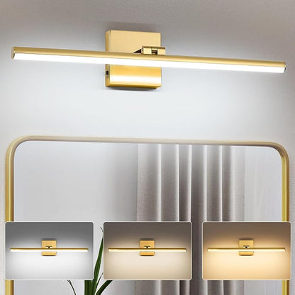 LED Bathroom Vanity Light, Modern Bathroom Light Fixture Over Mirror (3000K/4000K/6000K, Dimmable), Vanity Light Bar with Angle Adjustable, 24 Inch, Brass