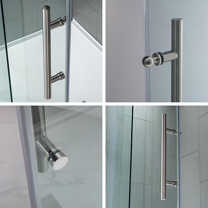 WOODBRIDGE 44-48"Wx76"H Frameless Shower Door,3/8(10mm)Clear Tempered Glass with Explosion-Proof Film, Brushed Nickel Finish with Smooth Closing Design