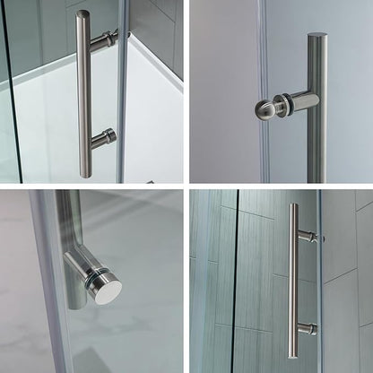 WOODBRIDGE 44-48"Wx76"H Frameless Shower Door,3/8(10mm)Clear Tempered Glass with Explosion-Proof Film, Brushed Nickel Finish with Smooth Closing Design