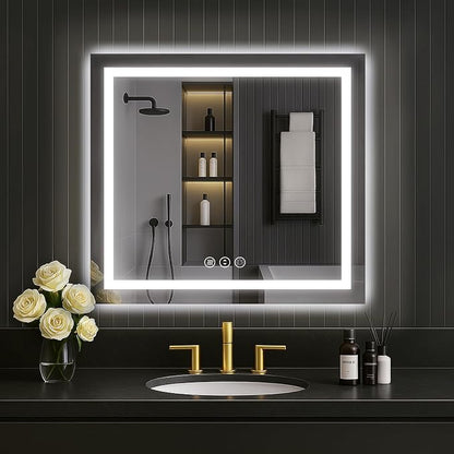 LOAAO 30"X30" LED Bathroom Mirror with Lights, UL Listed | Anti-Fog, Dimmable, 3 Color Temperature, Backlit + Front Lit, Memory Function, Tempered Glass
