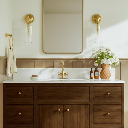 Brushed Gold 2-Handle 4 Inch Centerset Single Hole Bathroom Faucet with Drain,Deck Plate and Supply Hoses, Fit for 1 or 3 Hole, SGF002-10-BG