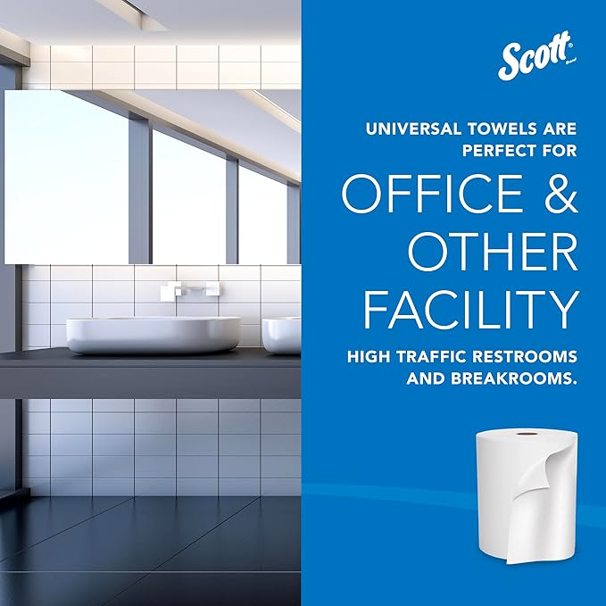 Scott Professional Essential Universal High-Capacity Hard Roll Paper Towels, Bulk (02000), Hardwound 1.75" Core, White, Compact for Easy Storage (6 Rolls at 950' Each, 5,700'/Case)