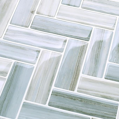 Tilingview 10PCS Peel and Stick Backsplash for Kitchen, Plastic Self-Adhesive Vinyl Gel Tile, Wall Tile for Home Decoration (Blue Gray Herringbone)