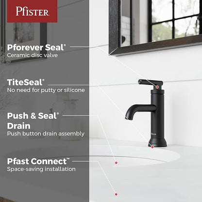 Pfister Capistrano Bathroom Sink Faucet, Single Control, 1-Handle, Single Hole, NSF Certified, Spot Defense Matte Black Finish, LF042CSOSDB