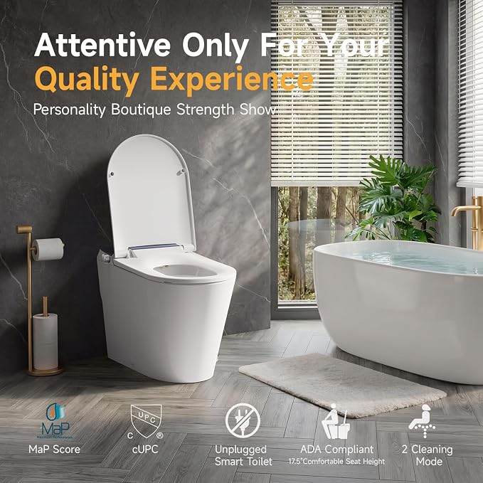 Non-Electric Bidet Toilet, One Piece Elongated Smart Toilet with Air Pressure-Assisted Flush, ADA Comfort Height, Foot Kick & Side Button Flush, 1.0 GPF, 12" Rough-In