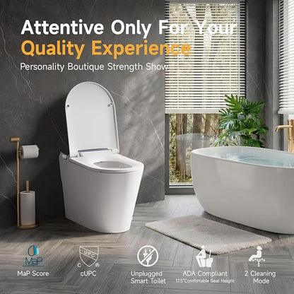 Non-Electric Bidet Toilet, One Piece Elongated Smart Toilet with Air Pressure-Assisted Flush, ADA Comfort Height, Foot Kick & Side Button Flush, 1.0 GPF, 12" Rough-In