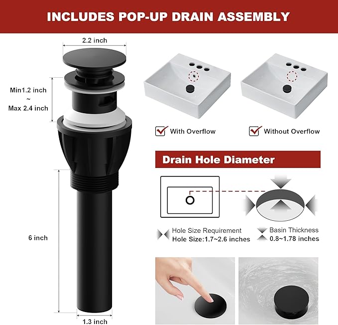 Bathroom Faucets for Sink 3 Hole 4 Inch 2 Handle Centerset Faucet for Sink Vanity Pop-up Drain Stopper and Supply Hoses（Matte Black）