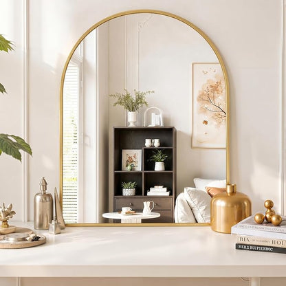 Arched Wall Mirror 38x30 Inch Gold Bathroom Vanity Mirror with Metal Frame | Modern Arch Mirror for Bedroom, Living Room, Entryway, Wall Mounted Decorative Mirror