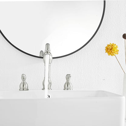 GGStudy 2 Handles 3 Holes Faucet Widespread Bathroom Sink Faucet Basin Tap Mixer Supply Hose Included Matching Pop Up Drain Brushed Nickel