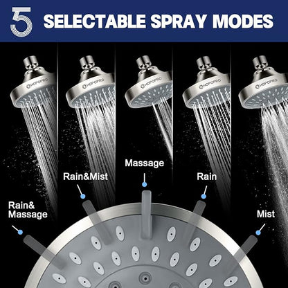 High Pressure Shower Head, HOPOPRO 5-Mode Fixed Showerhead, NBC Recommended | The Washington Post, NBC News, Today Recommended, Consumer Reports Tested High Flow Fixed Shower Head (4 Inch Brushed Nickel)