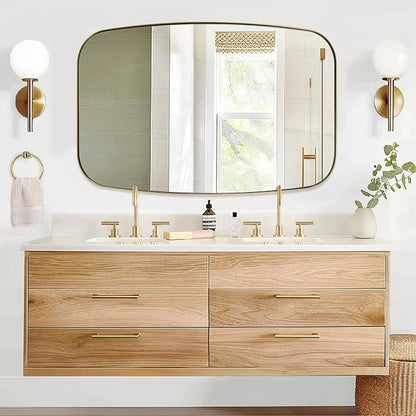 32x48 Gold Bathroom Mirror, Oblong Brass Mirror with Stainless Steel Metal Frame, Brushed Gold Oval Vanity Mirror for Over Sink, Modern Anti Rust Wall Mounted