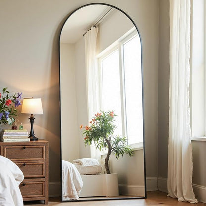 Dewfig Arched Full Length Mirror, 57"X20" Large Full Body Mirror, Black | Aluminum Alloy Frame Floor Mirror, HD Shatterproof Tempered Glass, Lean/Stand/Wall for Living Room,Bedroom, Dressing Room