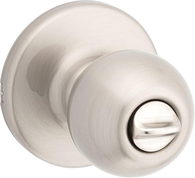 Kwikset Polo Interior Privacy Door Knob with Lock, Door Handle For Bathroom and Bedroom, Satin Nickel Keyless Turn Lock Doorknob, with Microban Protection
