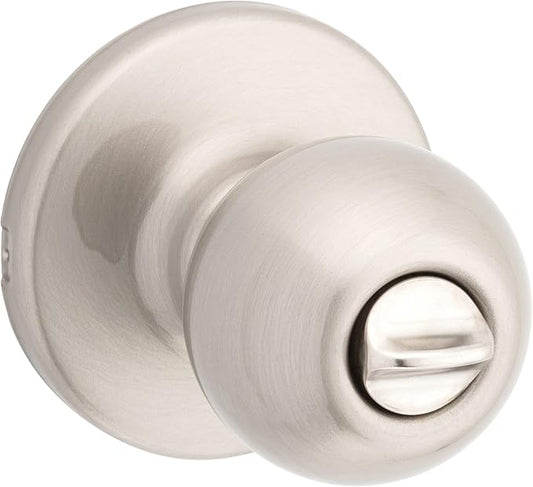 Kwikset Polo Interior Privacy Door Knob with Lock, Door Handle For Bathroom and Bedroom, Satin Nickel Keyless Turn Lock Doorknob, with Microban Protection