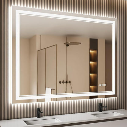 48x40 Inch LED Bathroom Mirror with Lights | Front and Backlit, 3 Colors, Dimmable, Memory, Anti Fog, Shatterproof, Horizontal/Vertical, Lighted Mirrors for Bathroom Wall