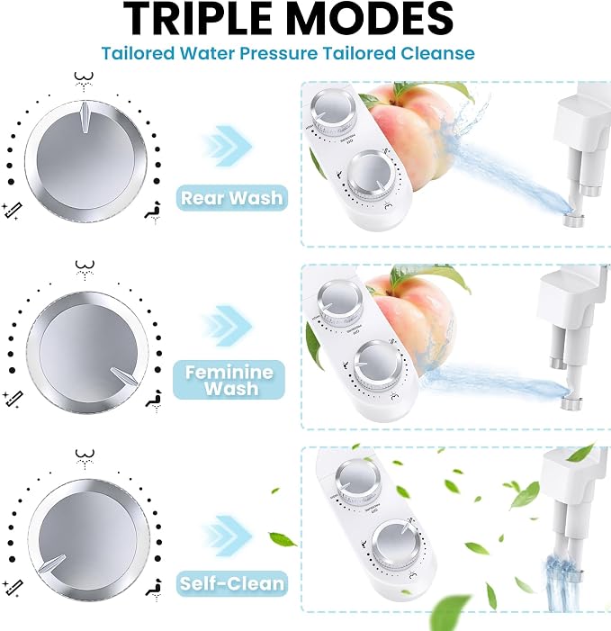 RV Bidet Toilet Seat Attachment Support for SEAFLO, RV Bidet for Camper Toilet, Self/Rear/Front Cleaning, Non-Electric Adjustable Water Pressure, Fresh Water (Chrome Knob for SEAFLO)