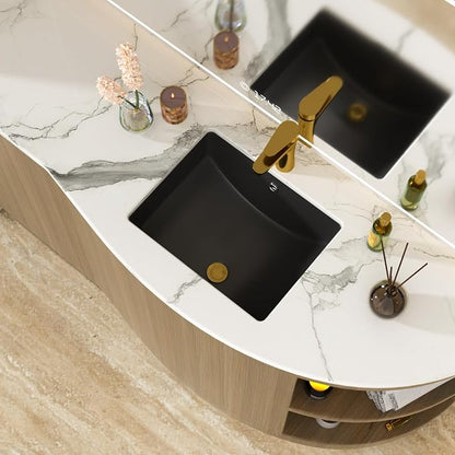 Black Undermount Bathroom Sink 18"x14"Ceramic Basin | Modern Porcelain Under Counter Bathroom Vanity Sink, Interior Bowl 16.3"x 16.9", Rectangular Undermount Basin with Overflow