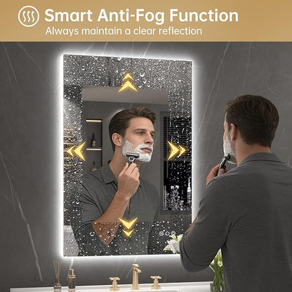 LOVESPEJO 24"x36" Backlit Mirror Bathroom, LED Bathroom Mirror with Motion Sensor, Fogless, Dimmable, 3 Color Changing, Shatterproof, Horizontal/Vertical