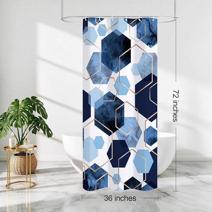 Litabel Small Stall Shower Curtain Set, Geometric Bathroom Decor 36x72 | Narrow Half Modern Minimalist Shower Curtais, Blue Geometric Art Print Abstract Waterproof Bath Curtain