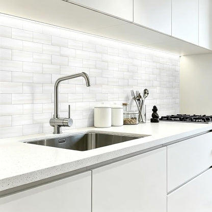 Art3d 102-Piece Peel and Stick Wall Tile for Kitchen Backsplash, Bathroom, Fireplace, 3in. × 6in. Stick on Subway Tile, Cream-White