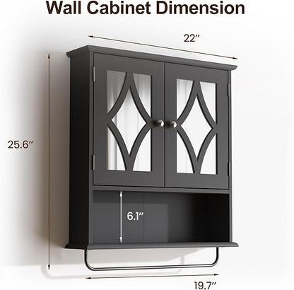 RoyalCraft Bathroom Medicine Cabinet Wall Mounted, Over the Toilet Storage Cabinet with Towel Rack and Adjustable Shelf, Large Bathroom Towel Cabinet Wall Mount 22x25 inch (Black)