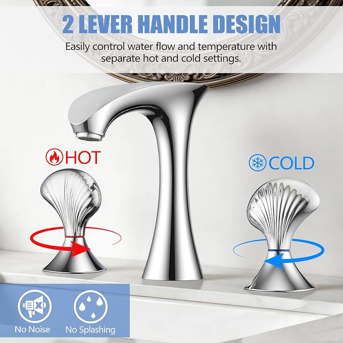 Chrome Bathroom Faucet 3 Hole, 8 Inch Widespread Bathroom Sink Faucet for Vanity, 2 Handle Bathroom Faucets, Bathroom Vanity Faucet with Pop-Up Drain and Supply Hoses