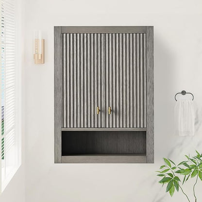 HOMEBEYOND 24 Inches Bathroom Vanity Wall Mount Storage Cabinet & Shelves, Free-Standing Vanity with Soft-Closing Doors, Golden Brushed Handware, Driftwood Gray