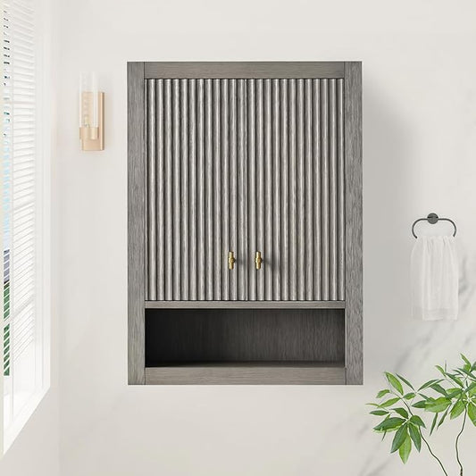HOMEBEYOND 24 Inches Bathroom Vanity Wall Mount Storage Cabinet & Shelves, Free-Standing Vanity with Soft-Closing Doors, Golden Brushed Handware, Driftwood Gray